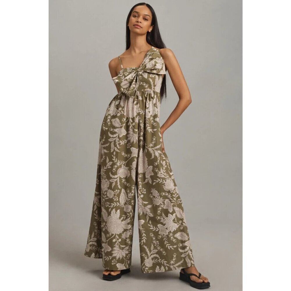 Hutch Poplin Bow Jumpsuit Green White Floral  XL